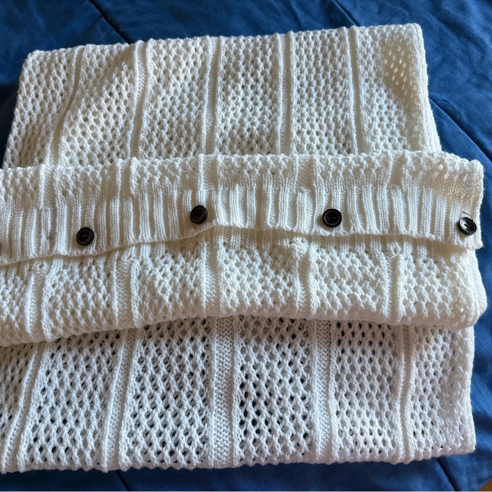 Off-White Knit Infinity Scarf  with Button Accents